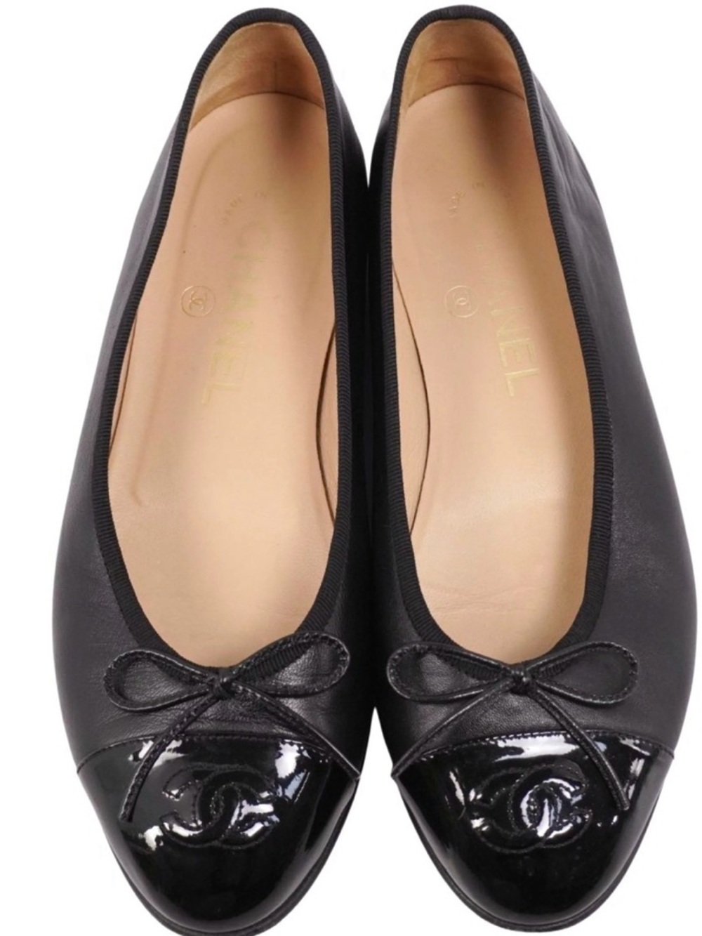 CHANEL Black Leather Ballet Flats 36.5